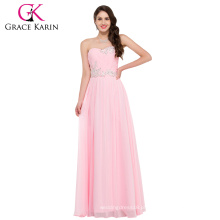 Grace Karin Strapless Sweetheart Andar Comprimento Pink Long Chiffon Casamentos Bridesmaid Dress Patterns CL6107-2 #
